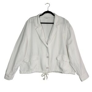 J. Jill White Linen Drawstring Utility Jacket Women's XL Lightweight Coastal